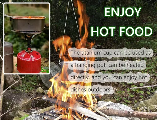 Miniatura 3 de iBasingo Kit de desorden de cantina de titanio con mango plegable, anillo colgante ultraligero portátil para almuerzo al aire libre camping