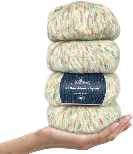Miniatura 14 de Hilo de alpaca Tweed de algodón para ganchillo, paquete de 4 (588 yardas/7.05 oz), patrones libres, hilo de tweed para tejer, peso de peinado ligero