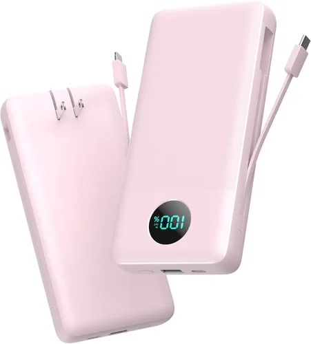 Miniatura 9 de Cargador Portátil 33800mAh Banco de Energía USB C con Cables Integrados y Enchufe de Pared CA, Carga Rápida 25W + QC 4.0 Cargador de Teléfono, Blanco