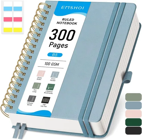 Miniatura 20 de EMSHOI Cuaderno de Espiral con Puntos para Bullet Journal - 300 Páginas, Cuero de Tapa Dura A4, Cuaderno de Cuadrícula de Puntos Gruesos de 100 GSM