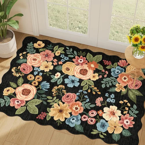 Miniatura 189 de DUKINO Alfombra de área de 6 x 9 pies, alfombra floral para sala de estar, ligera, antideslizante, lavable, alfombra de interior de pelo bajo