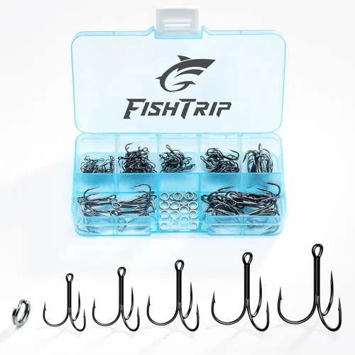 Miniatura 9 de 25/10/90/200 anzuelos de pesca, ganchos de pesca triples de acero de alto carbono con ultra brabed afilado para agua salada negro de agua dulce