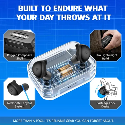 Miniatura 5 de PROHEAR EP03 - Auriculares Bluetooth de Protección Auditiva - OSHA 25dB NRR, Verdaderamente Inalámbricos, Resistente con 2 Micrófonos ENC