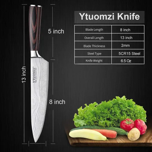 Miniatura 4 de Cuchillo de chef de 8 pulgadas, cuchillo de chef profesional de 8 pulgadas con funda, cuchillo de cocina alemán de acero inoxidable de alto carbono
