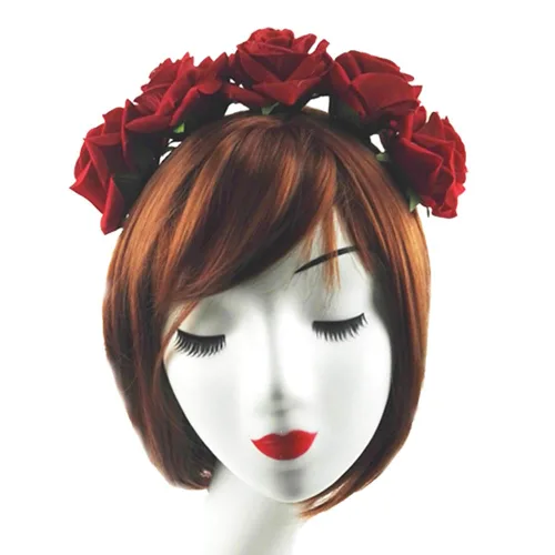 Miniatura 2 de WLBON Diadema de rosas de Halloween, corona de hojas de flores, bandas para el cabello, diadema de hojas florales, diadema para mujer, Navidad