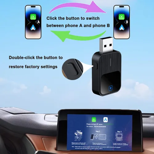 Miniatura 3 de 2026 Upgraded Wireless Carplay Adapter for BMW X6 (G06) 2019-2026 2-in-1 Mini Auto Adapter Wired CarPlay to Wireless Fast Connection,A-Black