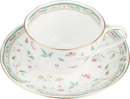 Miniatura 12 de Noritake P58043A/4409 - Taza de té y platillo (juego de pares) 6.1 onzas líquidas (180 cc) con cincel de flores para 2 invitados, porcelana de hueso