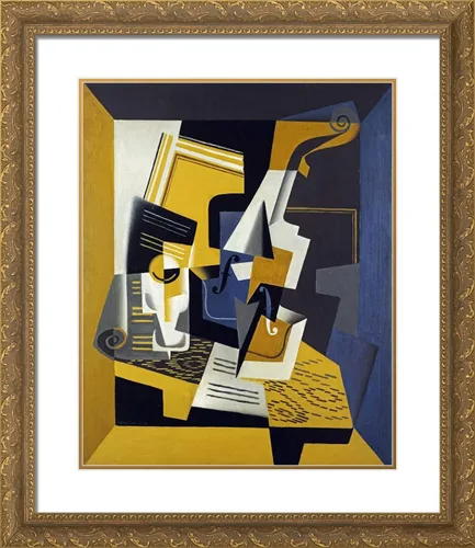 ArtDirect Gris, Juan 20x23 Gold Ornate Framed Art Print with Double Matting Titled: A Violin and Glass Gold Ornate Wood Frame with Double Matting