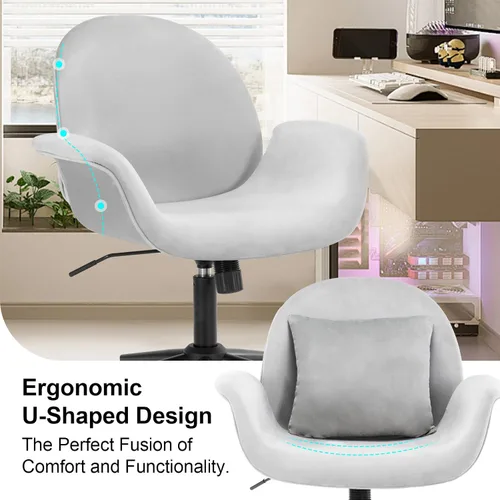Miniatura 4 de Silla de escritorio de terciopelo, moderna silla de oficina en casa con altura ajustable giratoria para computadora ejecutiva con almohada, sillón