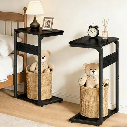 Miniatura 7 de Mesa con pedestal de madera para comer en el sofá, mesas deslizantes debajo de la mesa, mesa auxiliar pequeña para sofá, mesita de noche, bandeja