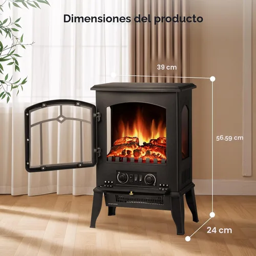 Miniatura 7 de ZAFRO Estufa de chimenea eléctrica, calentador eléctrico de calefacción rápida de 5100 BTU con brillo de llama ajustable, termostato de 1000 W/1500