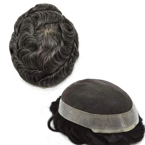Miniatura 7 de Toupee de cabello humano para hombre, encaje suizo de piel fina alrededor del sistema de reemplazo del cabello, sistema de cabello, línea capilar