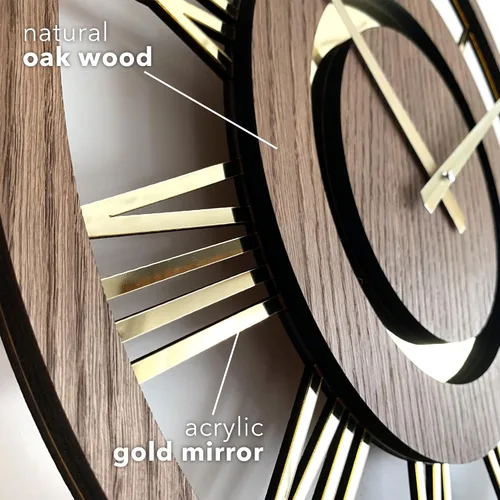 Miniatura 5 de Reloj de pared moderno con números romanos dorados, funciona con pilas, silencioso, sin tictac, diseño minimalista para cualquier habitación, reloj