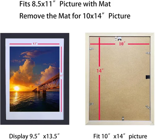 Miniatura 2 de Portarretratos de 10 x 14 pulgadas hechos de madera maciza de 8.5 x 11 pulgadas con paspartú o de 9.5 x 13.5 pulgadas sin paspartú, marco de pintura