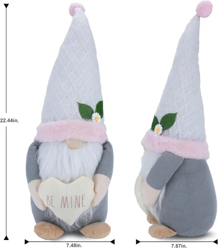 Miniatura 3 de Rae Dunn Be Mine - Gnomos de San Valentín – Gnomo de felpa gris y rosa con corazón – Decoración de gnomo para el día de San Valentín – Adornos