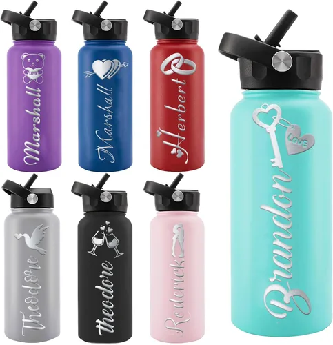 Miniatura 17 de Personalized Water Bottles, Custom Water Bottle with Birth Month Flower Personalized Text Names, Gifts for Women, Customized Engraved Stainless