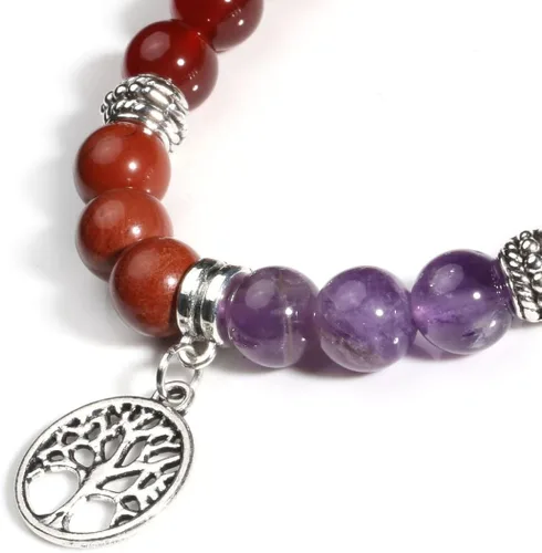 Miniatura 5 de Eigso Pulsera elástica de piedra de cristal de meditación curativa de 7 chakras para mujer con símbolo de loto, yoga, árbol, OM