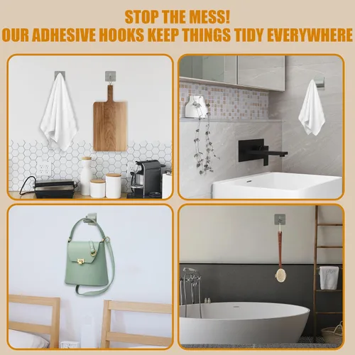 Miniatura 4 de Honmein 6 Piezas Ganchos Adhesivos de Pared para Colgar - Ganchos de Ducha Impermeables, Ganchos de Toalla de Servicio Pesado para Baños, Cocinas