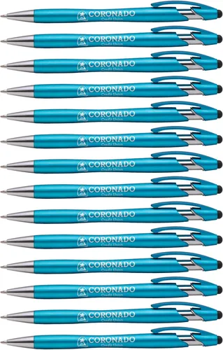ExpressDesigns™ - Bolígrafo Beemer con punta de lápiz capacitivo, tinta de escritura negra personalizada impresa con nombre o mensaje, 14 unidades