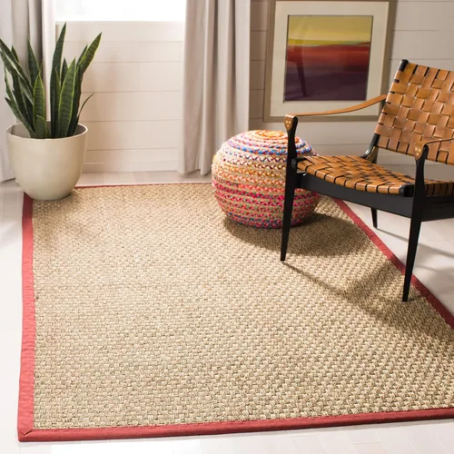 Miniatura 120 de Safavieh Natural Fiber NF114P - Alfombra redonda de hierba marina, tejido de canasta, con borde, de 244 cm, color gris Natural/ gris