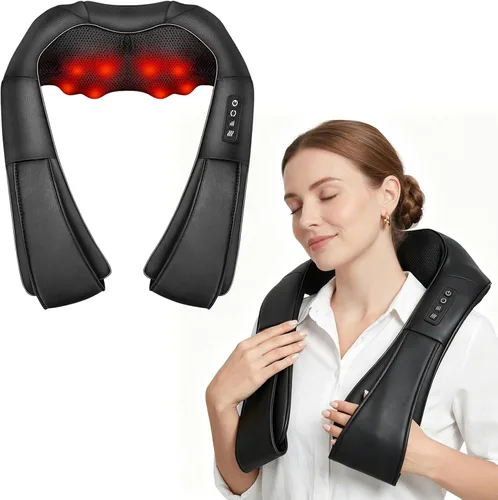 iKristin Masajeador de Cuello con Calor, Masajeador Shiatsu para Cuello, Espalda, Hombro, Pie y Pierna, Masaje de Amasado 3D en Profundo para
