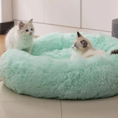 Miniatura 2 de Cama Redonda Anti-Ansiedad de Felpa Sintética Mullida Cálida y Lavable para Perros y Gatos, Cama Original para Mascotas Pequeñas, Medianas y Verde