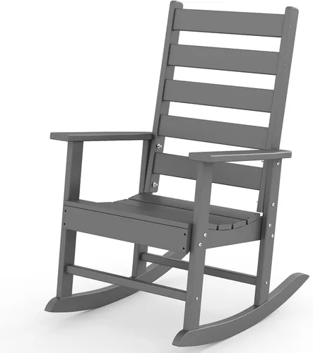 Miniatura 21 de GREENVINES Juego de 2 sillas mecedoras para exteriores Plástico HDPE Mecedoras de patio Silla mecedora de porche Coctelera De gran