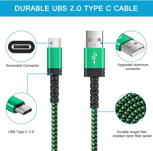 Miniatura 5 de Cable de carga rápida Android de 6 pies, cable de teléfono USB A a tipo C, cable de automóvil para Samsung Galaxy S26 Púrpura+Verde+Roserd++ Azul