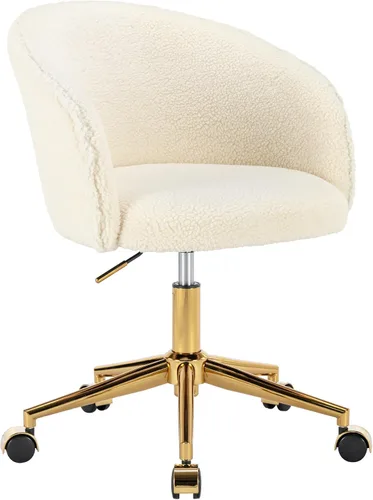 Miniatura 9 de KCC Silla de Tocador de Maquillaje de Tela de Pana, Sillón Giratorio Esponjoso Moderno con Ruedas, Tapizada Mullida de Altura Ajustable para Niñas