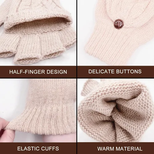 Miniatura 64 de Beurlike Guantes de invierno para mujer, de lana cálida, a prueba de viento, convertibles, sin dedos