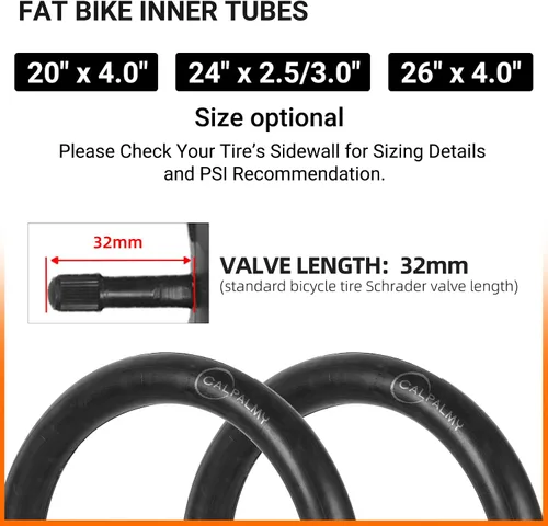 Miniatura 2 de CALPALMY Tubos interiores de bicicleta de neumático grueso de 20 x 4.0, 24 x 3.0, 26 x 4.0 con válvula Schrader de 1.260 in, aptos para bicicletas