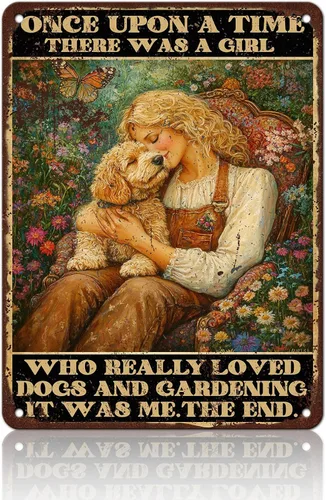 Miniatura 29 de Cartel de metal vintage con texto en inglés "Girl and She Lived Happily Ever After Dog" (Poodle Girl and She Lived Happily Ever After Dog), letrero