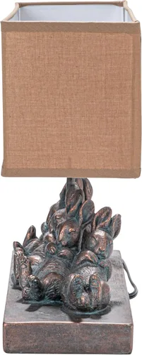 Miniatura 6 de Creative Co-Op lámpara de mesa de resina con forma de conejo con pantalla rectangular de lino, acabado en bronce
