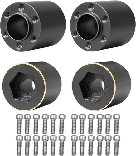 4 unidades de ruedas Beadlock de 1.9 y 2.2 pulgadas, adaptadores anchos de cubo de rueda hexagonal de 0.472 in para actualizaciones de oruga RC Negro