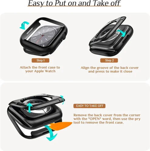 Miniatura 7 de Goton - 2 fundas para protector de pantalla de Apple Watch de 40 mm, series 6/5/4, SE 3/2/1, funda de protección de PC impermeable con vidrio