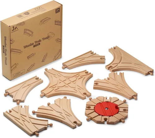 SainSmart Jr. Pista de tren de madera, 8 piezas, expansión de riel compatible con todas las principales marcas de tren de juguete para niños