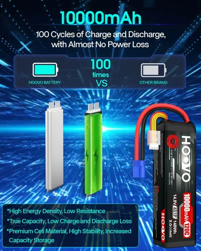 Miniatura 4 de HOOVO 4S Lipo Battery 14.8V 10000mAh 120C RC Battery EC5 Plug Soft Case Compatible con RC Cars, Drones, DJI, FPV, RC Avión, Racing Hobby 2