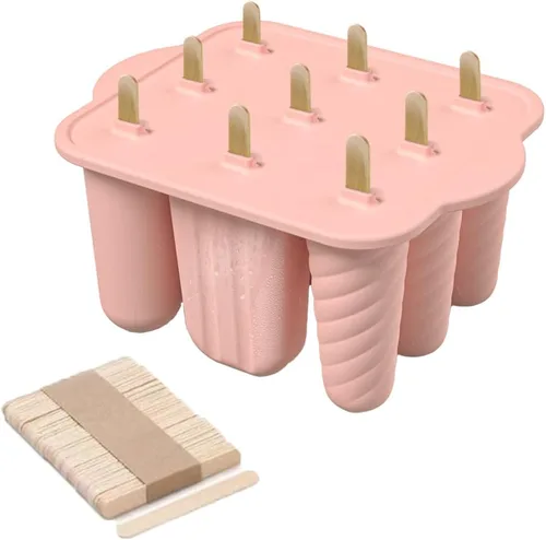 Moldes de silicona para paletas de hielo, 9 cavidades, hecho en casa, congelado, sin BPA, moldes de silicona para congelador con 50 varillas, molde