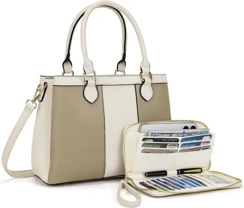 Miniatura 18 de Juego de bolsos y billeteras para mujer, bolso cruzado con asa superior, bolso de mano, cartera de hombro de cuero sintético A7-2pcs/Set Beige