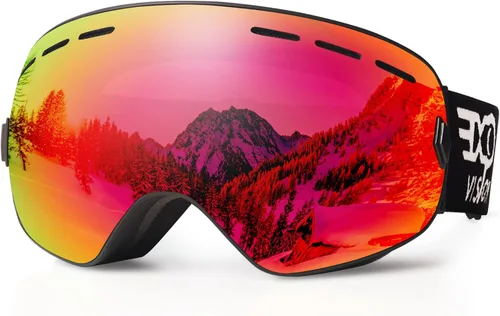Miniatura 10 de EXP VISION Gafas de esquí de snowboard para hombres, mujeres y jóvenes, antiempañamiento OTG, gafas de nieve de invierno, lentes desmontables Rosa