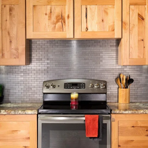 Miniatura 8 de Azulejos adhesivos de Aspect para salpicadero, de metal mate, diseño de tipo metro, para cocina y baño, Plateado