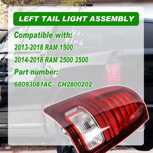 Miniatura 2 de Lochnchn Luces traseras LED compatibles con Ram 1500 2013-2018, Ram 2500/3500 2014-2018, luz trasera con montaje de lámpara de freno Blub, lente