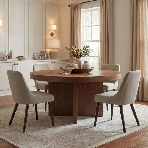 Miniatura 6 de CHITA Mid-Century - Silla de comedor moderna tapizada de tela para comedor, juego de 2, lino beige en tela
