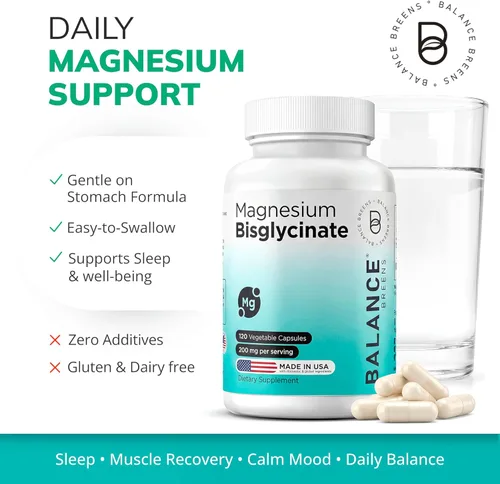 Miniatura 2 de Bisglicinato de magnesio 200 mg - Suplemento de magnesio quelado de alta absorción - Suave con el estómago, sin OMG, sin gluten, apoya el sueño