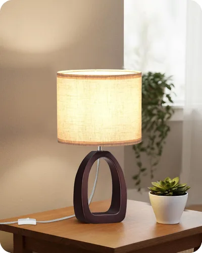 Miniatura 14 de LE07TLP205 - Juego de 2 lámparas de mesa de madera, lámpara de noche pequeña de 14.2 pulgadas con pantalla de lino beige y base de madera de perlado