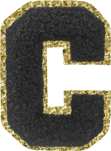 Miniatura 28 de Parches de letras termo-adhesivas de felpilla para chaquetas, parches de letras universitarias con brillantina para planchar en la letra azul A
