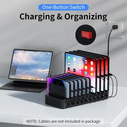 Miniatura 7 de Estación de carga de 60 W para múltiples dispositivos, estación de carga rápida USB de 10 puertos con divisores ajustables, base de carga