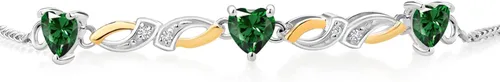 Miniatura 2 de Gem Stone King Pulsera de tenis de plata 925 y oro amarillo de 10 quilates, verde nanoesmeralda y blanco, con diamantes cultivados en laboratorio
