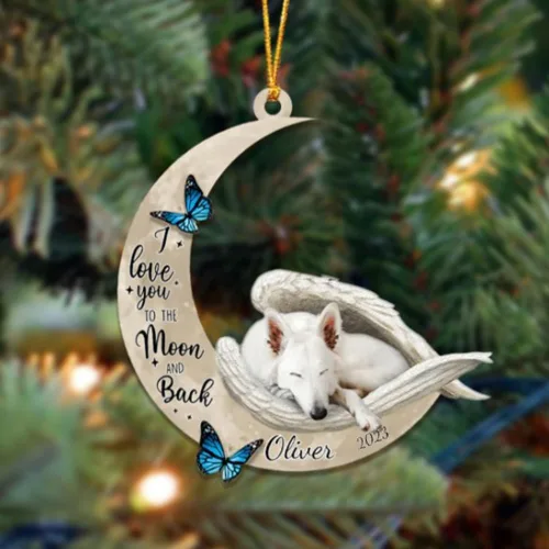 Miniatura 6 de Adorno colgante personalizado de ángel durmiendo en la luna, perro sabueso afgano, nombre personalizado, acrílico impreso en 2D plano – cumpleaños