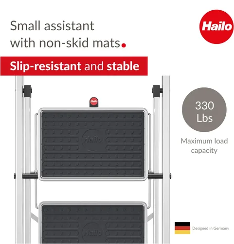 Miniatura 3 de Hailo K60 StandardLine Escalón plegable de aluminio Tres escalones grandes con alfombrillas antideslizantes Mecanismo de seguridad plegable